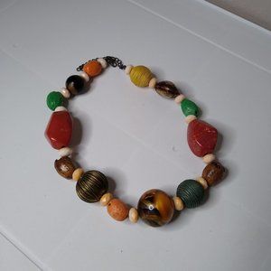 Vintage Plastic And String Bead Multicolor Necklace Adjustable 16 To 18.5 Inches